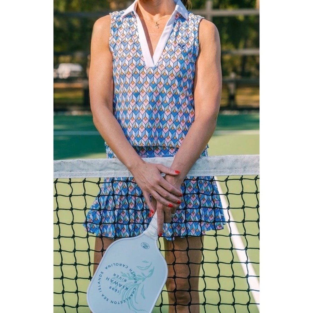 Smith & Quinn Club Tile Geometric Grey Skort Pickleball Pleated Skirt Size XL